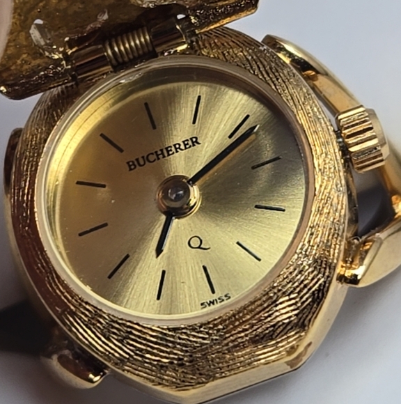 Rare Vintage Bucherer Swiss Ring Quartz Watch Crystals Gold Plated New Battery - Picture 3 of 10